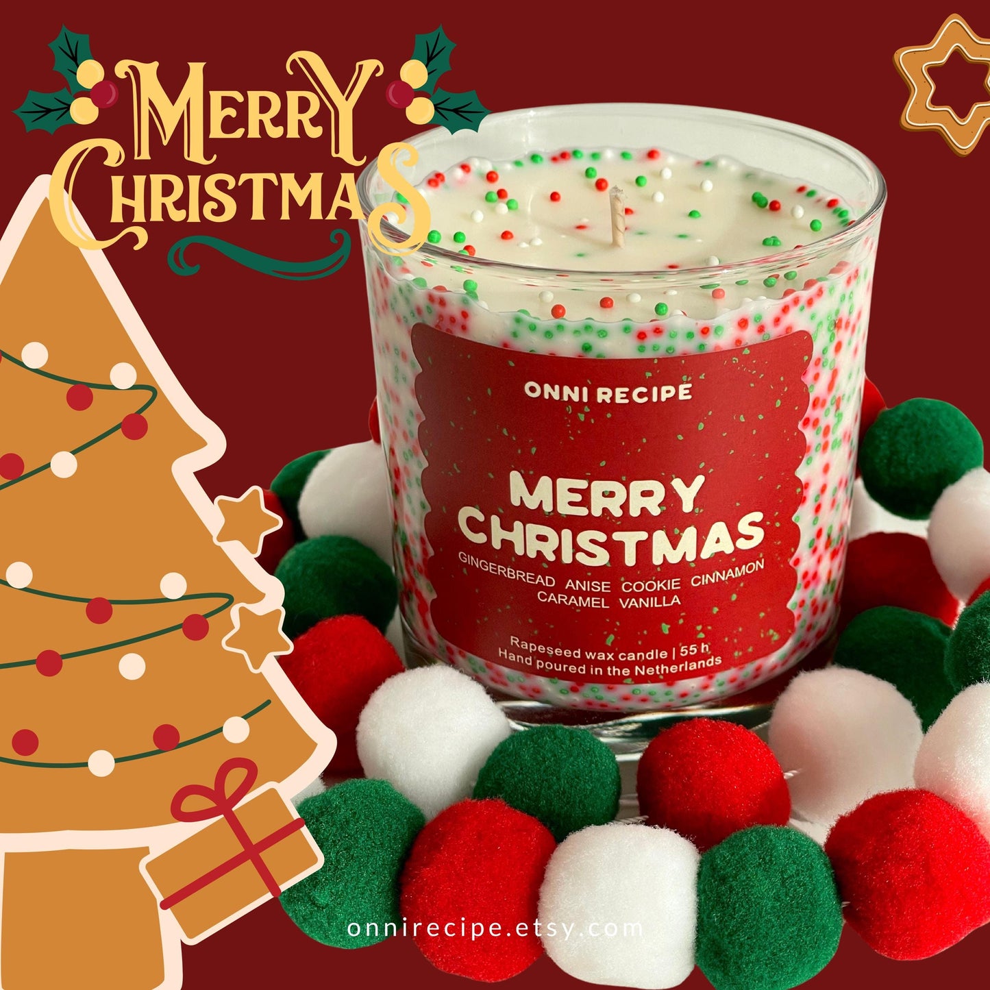 MERRY CHRISTMAS - SPRINKLED RAPESEED CANDLE - 300ML